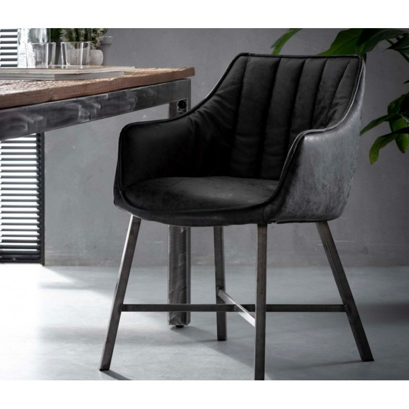 ZI Dining black chair striped steel legs